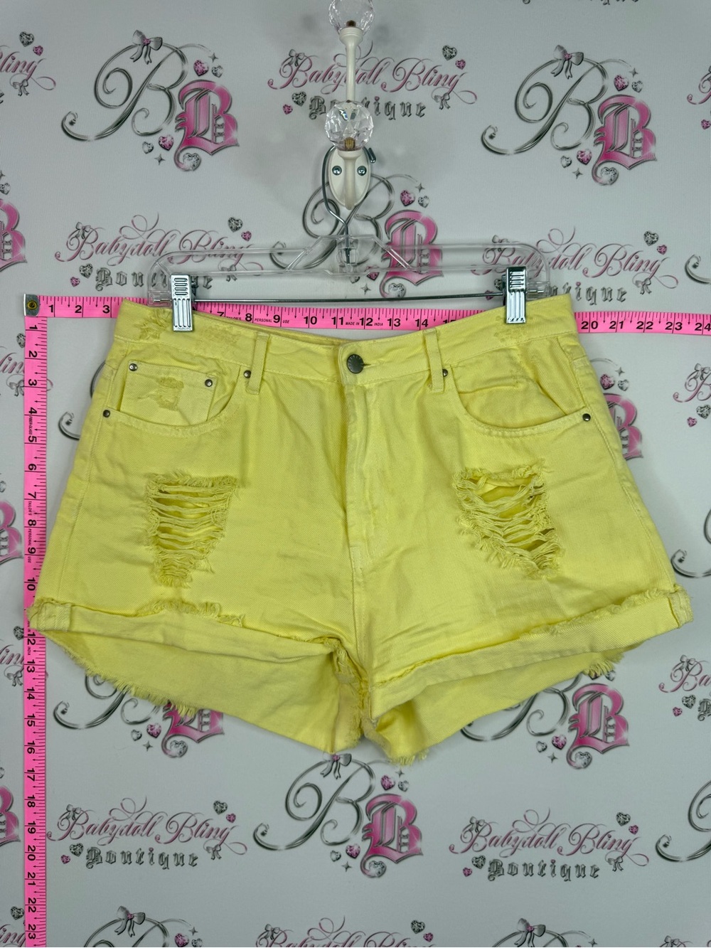 Forever 21 Yellow Distressed Denim Shorts